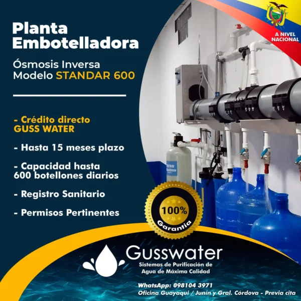 Planta Embotelladora Osmosis Inversa 600 Botellones/Día Modelo Estándar